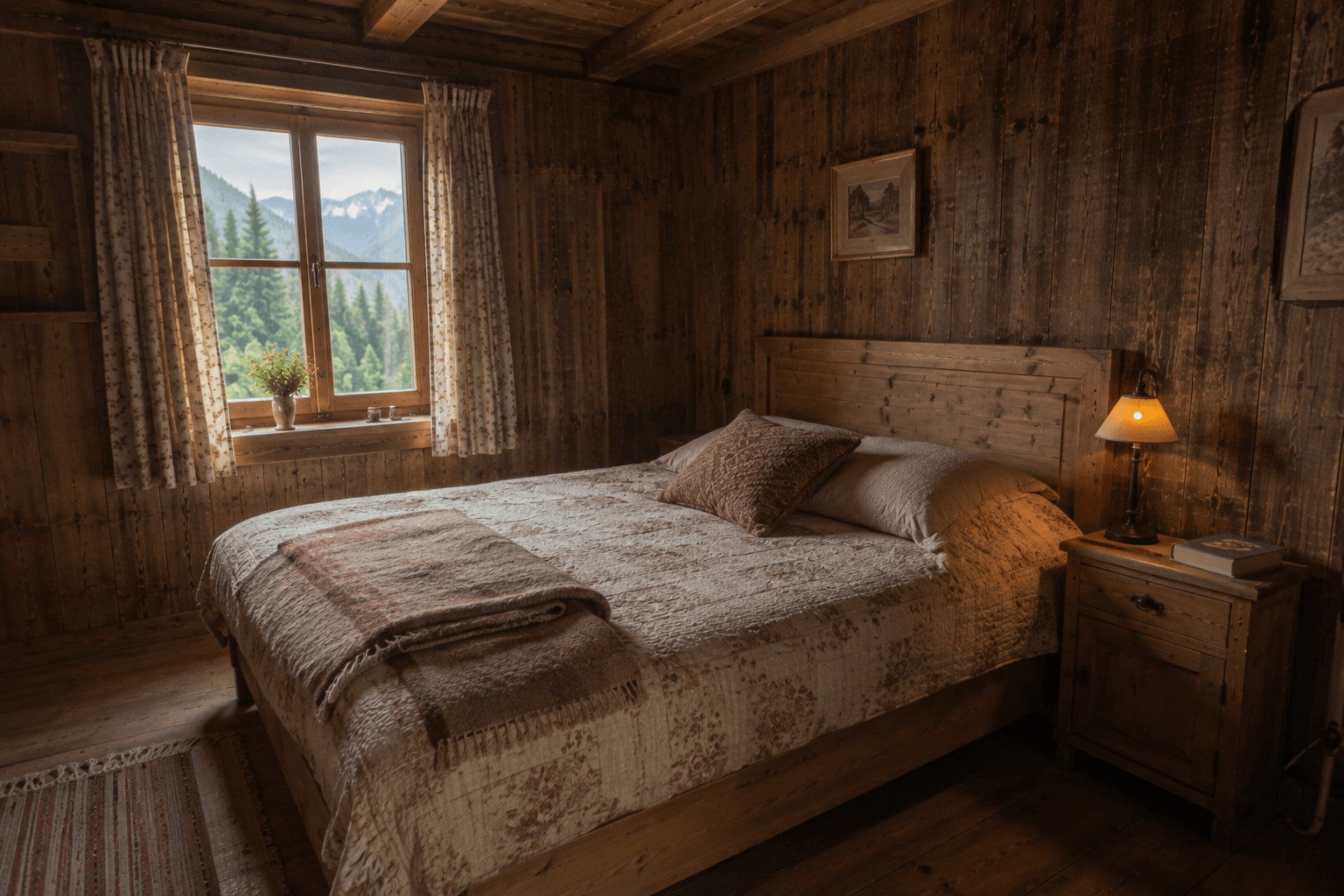 Zweites Schlafzimmer mit warmem Lampenlicht